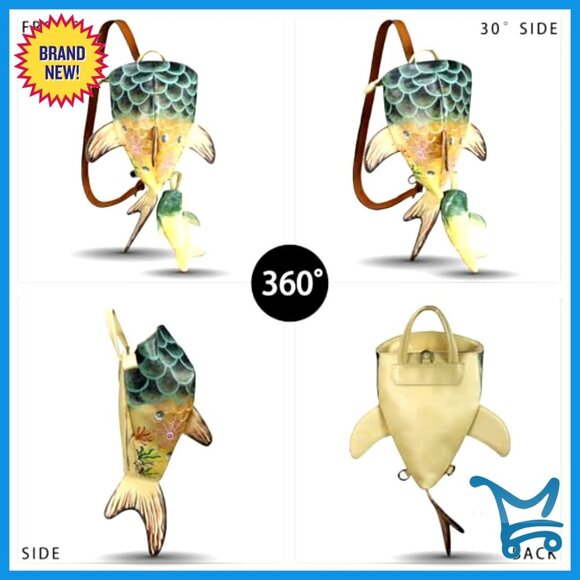 Genuine Leather Sling Backpack Convertible Crossbody Purse Whale Shark Shape main image 7